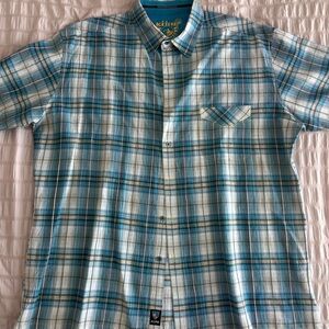 KUHL Mountain Blue and White Plaid Short Sleeve Button Up Shirt (XXL)